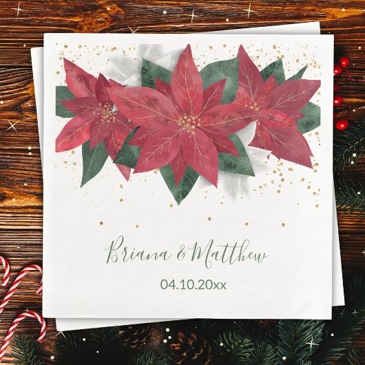 Elegant Poinsettia Grüne Weihnachtsfeier Serviette