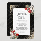 Elegant Poinsettia Holly Berries Christmas Party Einladung (Vorne/Hinten)