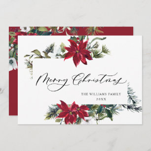 Elegant Poinsettia Mistletoe Christmas Greeting Feiertagskarte