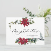 Elegant Poinsettia Mistletoe Weihnachtsgrüße Feiertagskarte (Stehend Vorderseite)