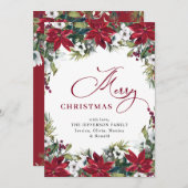 Elegant Poinsettia Mistletoe Weihnachtsgrüße Feiertagskarte (Vorne/Hinten)