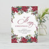 Elegant Poinsettia Mistletoe Weihnachtsgrüße Feiertagskarte (Stehend Vorderseite)