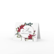 Elegant Poinsettia Mistletoe Weihnachtsgrüße