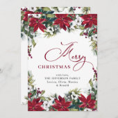 Elegant Poinsettia Mistletoe Weihnachtsgrüße Feiertagskarte (Vorne/Hinten)