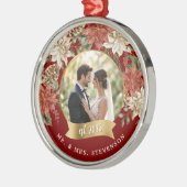 Elegant Poinsettia Newlywed Mr. & Mrs. Foto Ornament Aus Metall (Links)