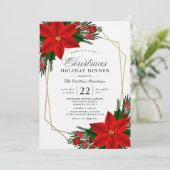 Elegant Poinsettia Pine Grüne Abendessen Einladung (Stehend Vorderseite)