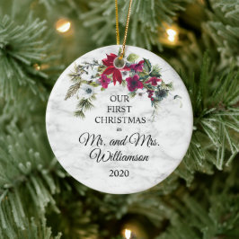 Elegant Poinsettia Pine Verheiratete Weihnachten Keramik Ornament