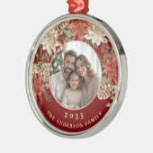 Elegant Poinsettia Rich Red Family Foto Ornament Aus Metall (Links)