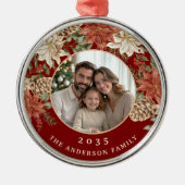 Elegant Poinsettia Rich Red Family Foto Ornament Aus Metall (Vorne)