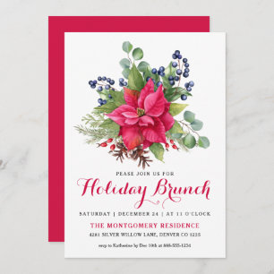 Elegant Poinsettia Roter Weihnachtsfest Brunch Einladung