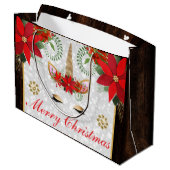 Elegant Poinsettia Unicorn Weihnachten Große Geschenktüte (Rückseite Schrägansicht)