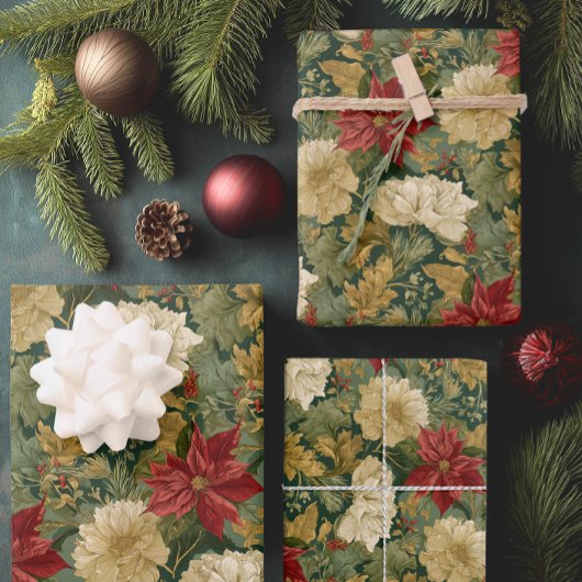 Elegant Poinsettia Vintage Weihnachten Geschenkpapier Set