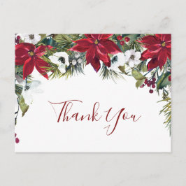 Elegant Poinsettia Wedding Watercolor Vielen Dank Postkarte