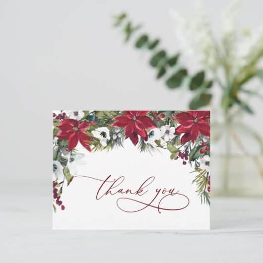 Elegant Poinsettia Wedding Watercolor Vielen Dank Postkarte (Stehend Vorderseite)