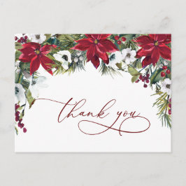 Elegant Poinsettia Wedding Watercolor Vielen Dank Postkarte