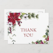 Elegant Poinsettia Wedding Watercolor Vielen Dank Postkarte (Vorne/Hinten)