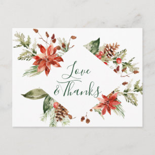 Elegant Poinsettia Wedding Watercolor Vielen Dank Postkarte