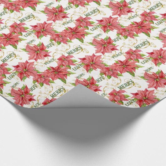 Elegant Poinsettia Weihnachten Frohe Liebe Joy Pea Geschenkpapier (Ecke)