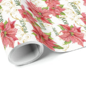 Elegant Poinsettia Weihnachten Frohe Liebe Joy Pea Geschenkpapier (Rolleneckpunkt)