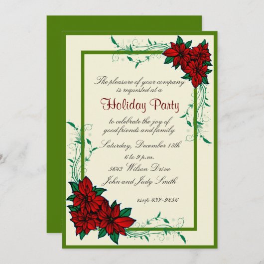 Elegant Poinsettia Weihnachtsfeier Party Einladung (Vorne/Hinten)