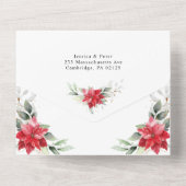 Elegant Poinsettia Winter Greenerity Wedding All In One Einladung (Rückseite)