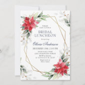 Elegant Poinsettia Winter Greenery BRIDAL LUNCHEON Einladung (Vorderseite)