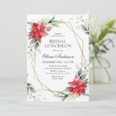 Elegant Poinsettia Winter Greenery BRIDAL LUNCHEON Einladung (Stehend Vorderseite)