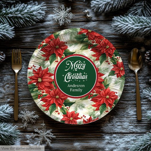 Elegant Poinsettia Wreath Christmas Party Plates  Pappteller