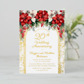 Elegant Poinsettias 20. Hochzeitstag Folieneinladung (Stehend vorne)