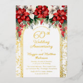 Elegant Poinsettias 60. Hochzeitstag Folieneinladung (Vorderseite)