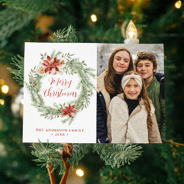 Elegant Poinsettias and Greenery 2 Foto Feiertagskarte