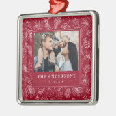 Elegant Poinsettias and Pinecones Foto Ornament Aus Metall (Links)