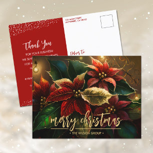 Elegant Poinsettias Business Christmas Vielen Dank Feiertagspostkarte