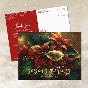 Elegant Poinsettias Business Holiday Vielen Dank Feiertagspostkarte