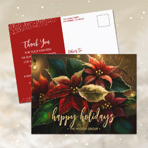 Elegant Poinsettias Business Holiday Vielen Dank Feiertagspostkarte