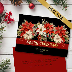 Elegant Poinsettias Frohe Weihnachten Folien Feiertagskarte