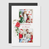 Elegant Poinsettias & Gold Scrolls 2-Foto Magnetkarte (Vorne/Hinten)