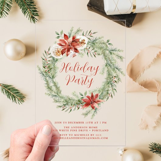 Elegant Poinsettias und Greenery Holiday Party Acryleinladungen