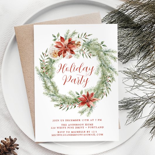 Elegant Poinsettias und Greenery Holiday Party Einladung