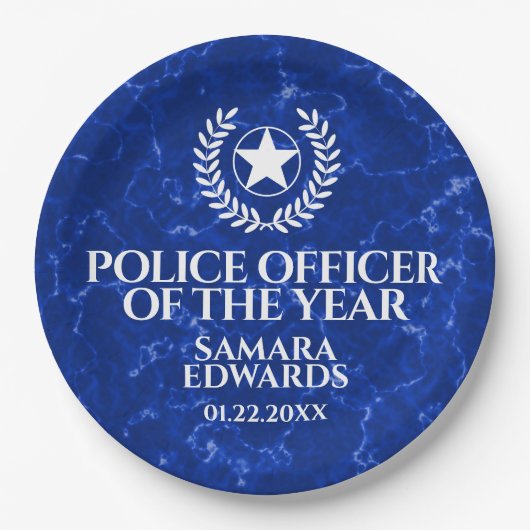 Elegant Police Officer of the Year Blue Marble Pappteller (Vorderseite)