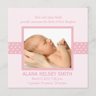 Elegant Polka Dot Birth Announcement (pink) Ankündigung