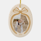 Elegant Polka Dot Christmas Bow Foto Keepake Keramik Ornament (Vorne)