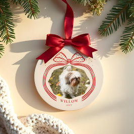 Elegant Polka Dot Christmas Bow Foto Keepake Keramik Ornament