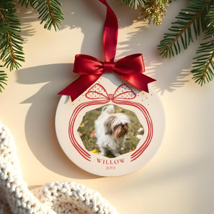 Elegant Polka Dot Christmas Bow Foto Keepake Keramik Ornament