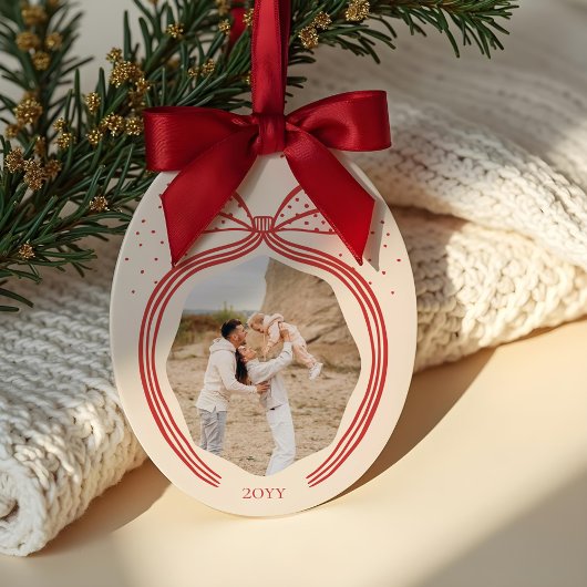 Elegant Polka Dot Christmas Bow Foto Keepake Keramik Ornament