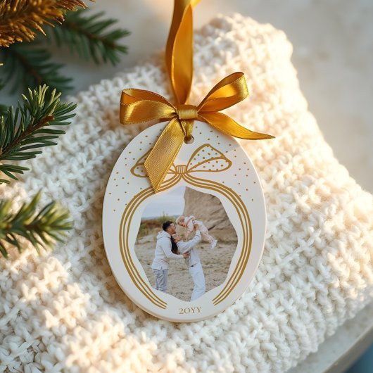 Elegant Polka Dot Christmas Bow Foto Keepake Keramik Ornament