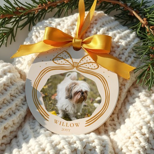 Elegant Polka Dot Christmas Bow Foto Keepake Keramik Ornament