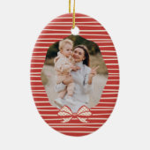Elegant Polka Dot Christmas Bow Foto Keepake Keramik Ornament (Hinten)