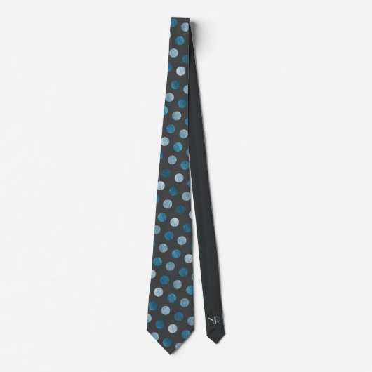 Elegant Polka Dot Personalisiert Blue Charcoal Gra Krawatte (Vorderseite)