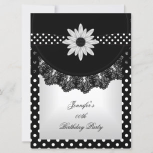 Elegant Polka Dot Schwarz-weiße Spitzen-Blume Einladung
